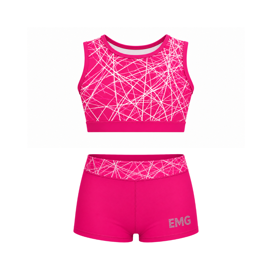 FRACTURED PINK CROP TOP SET (OPEN BACK)