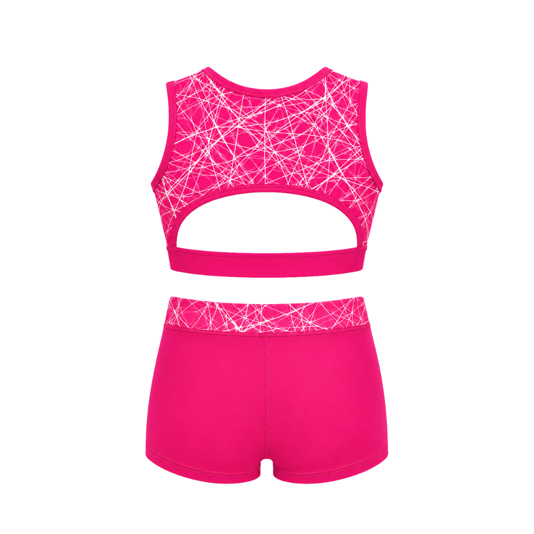 FRACTURED PINK CROP TOP SET (OPEN BACK)